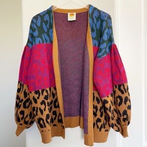 FARM Rio Mixed Print Ikat Dyed Leopard Print Balloon
Sleeve Cardigan Size Small